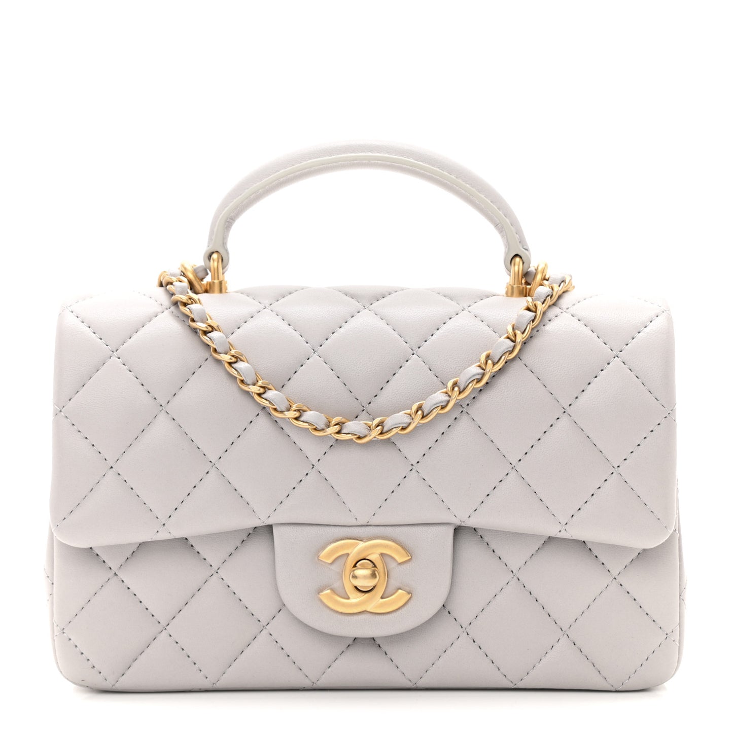 Lambskin Quilted Mini Top Handle Rectangular Flap Grey