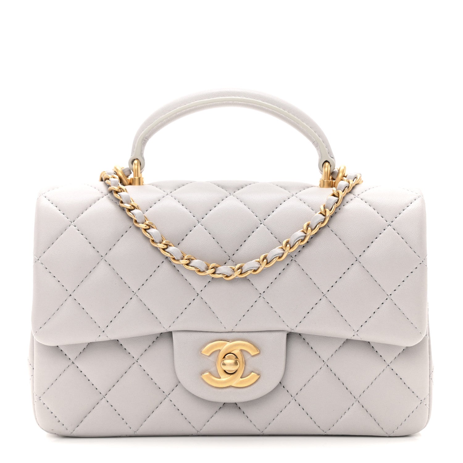 Chanel Lambskin Quilted Mini Top Handle Rectangular Flap Grey 1 of 11