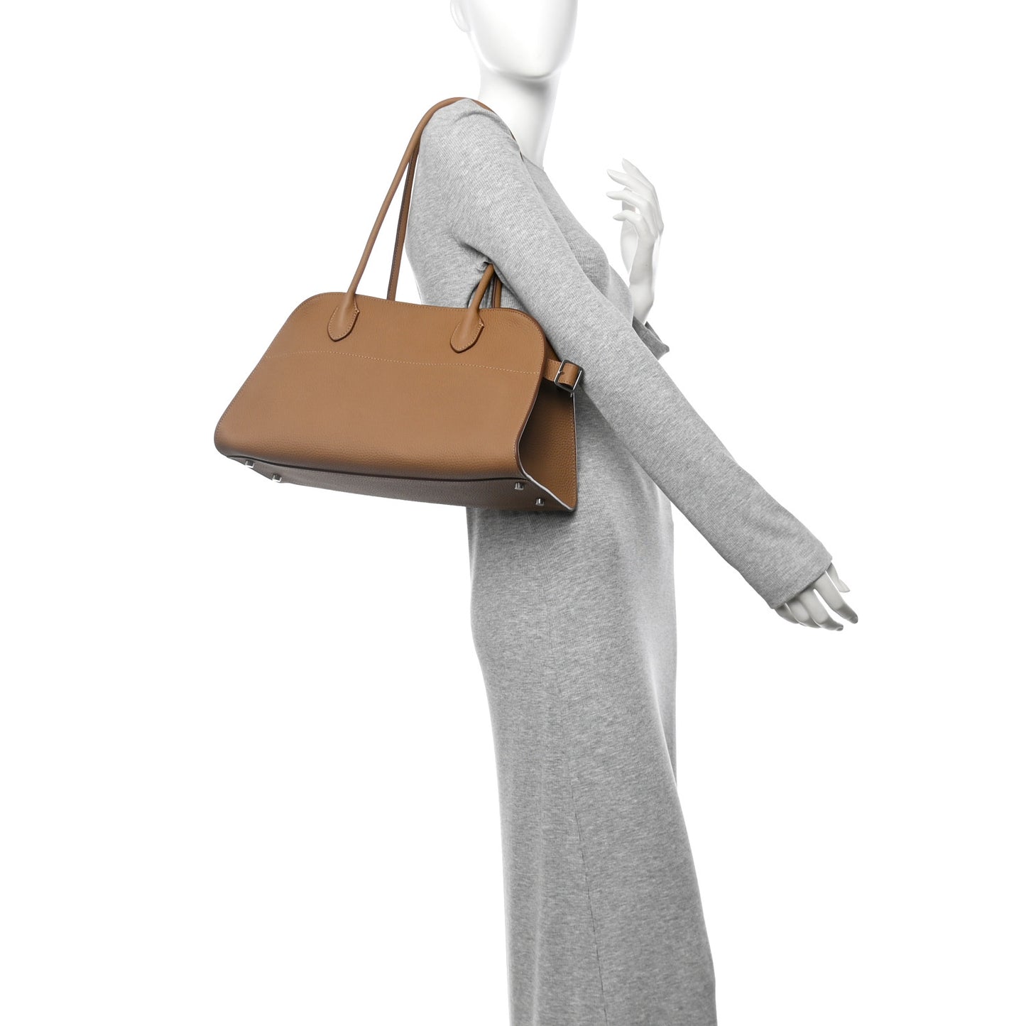 Matte Grained Calfskin Margaux Shoulder 12 Sandpit