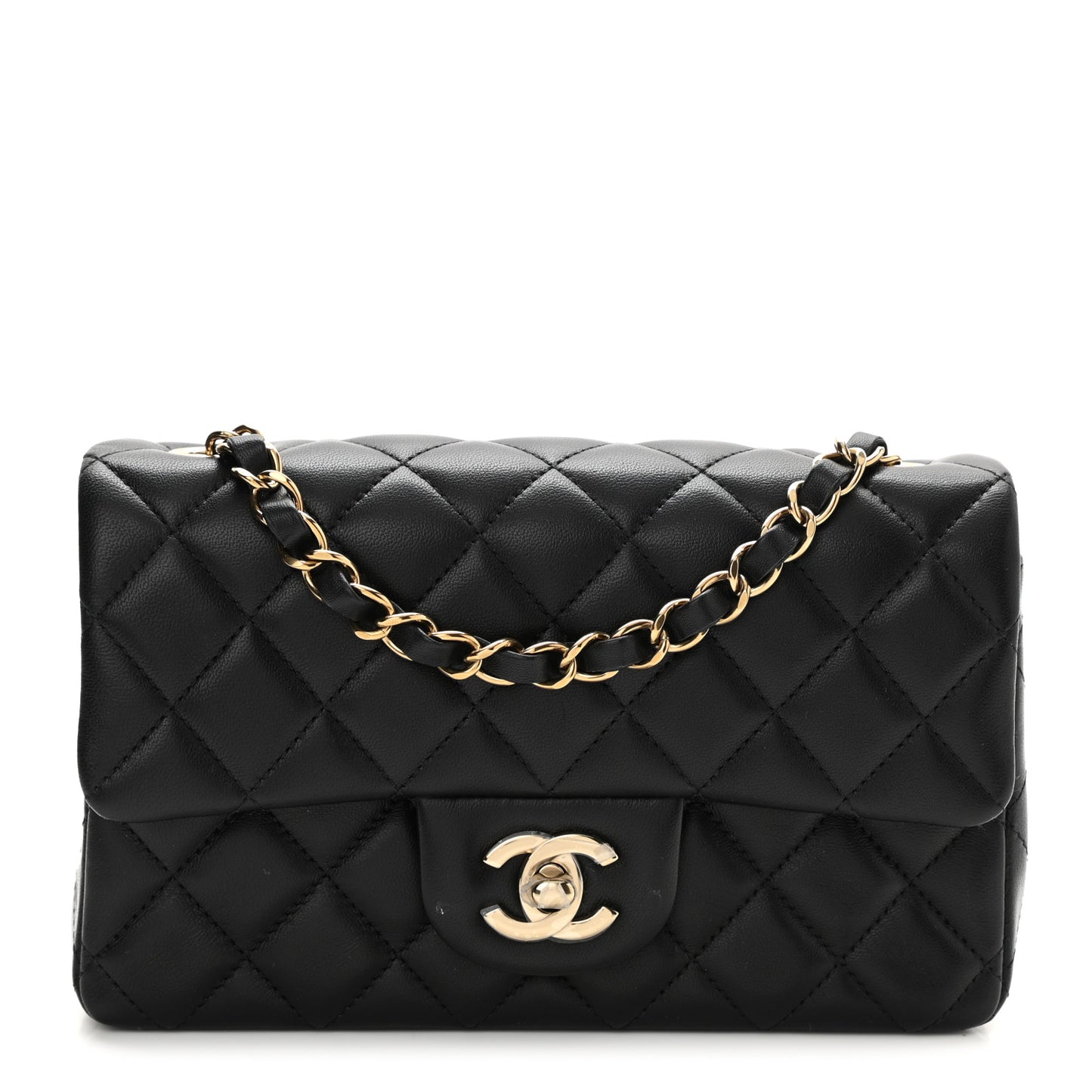 Lambskin Quilted Mini Rectangular Flap Black