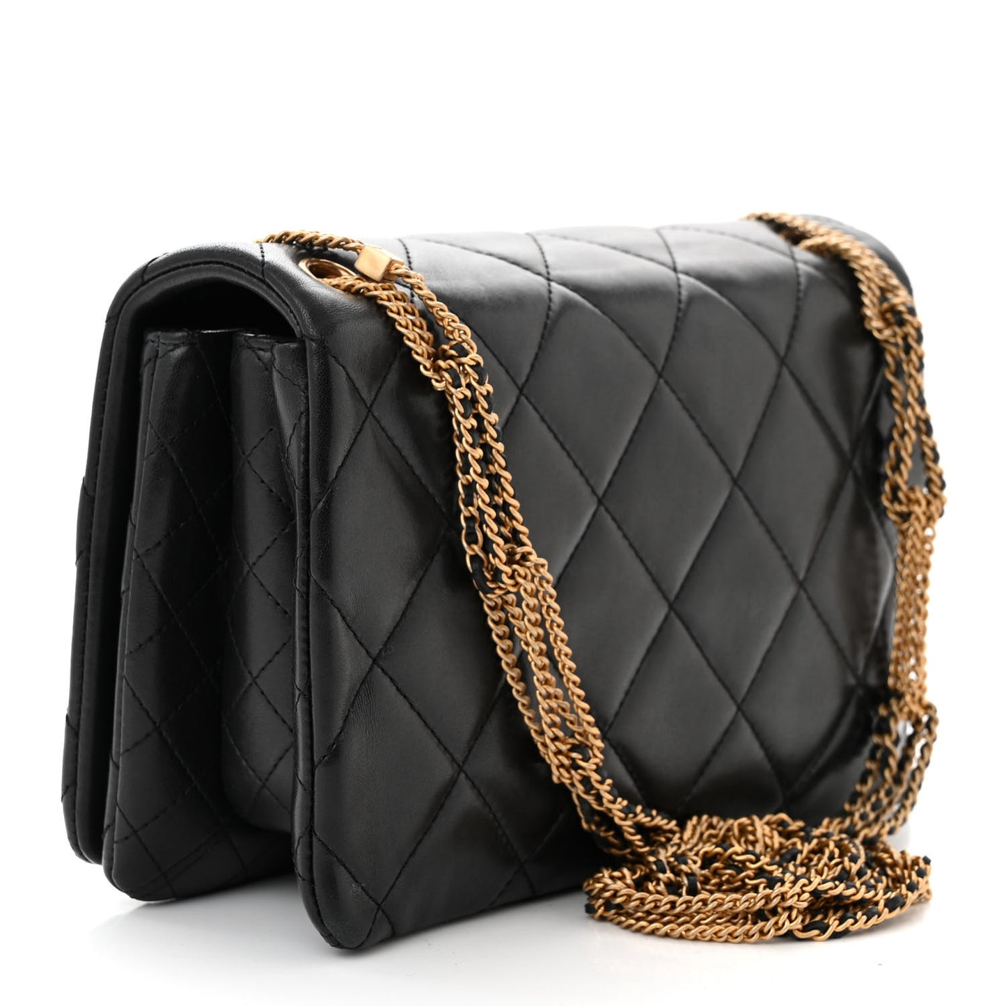 Lambskin Quilted On And On Small Chain Flap Black