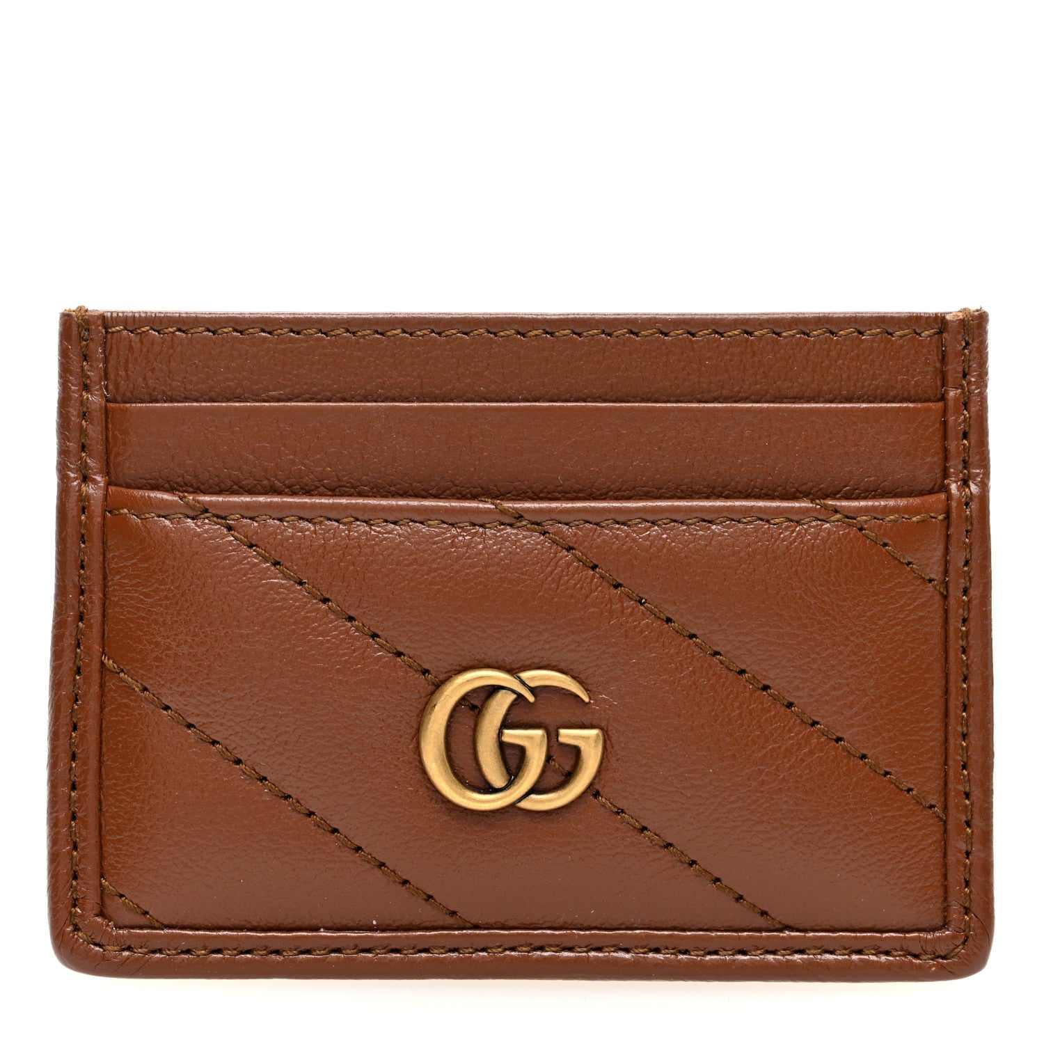 Gucci Azalea Calfskin Matelasse Diagonal GG Marmont Card Holder Cuir 1 of 7