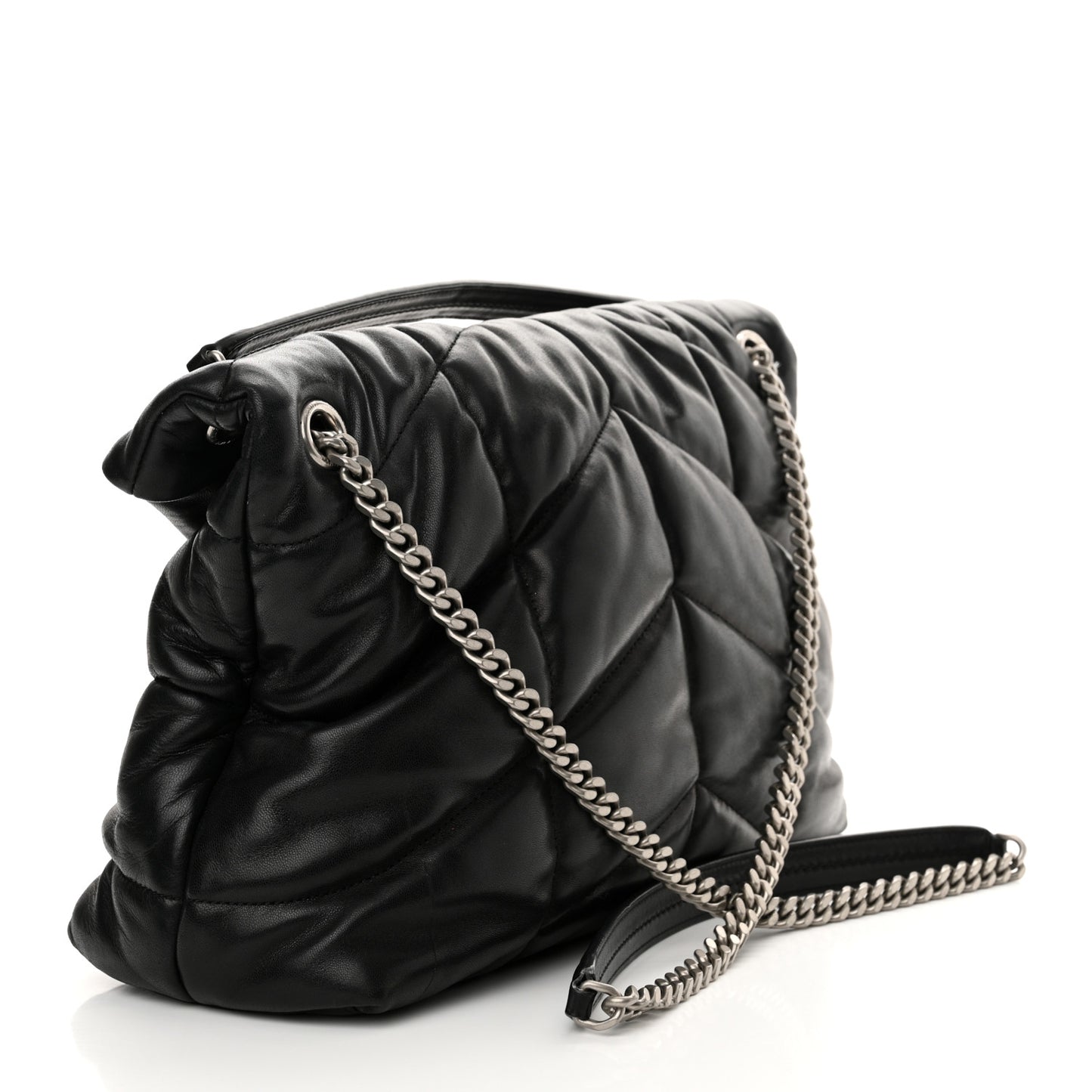 Lambskin Quilted Medium Loulou Puffer Monogram Chain Satchel Black