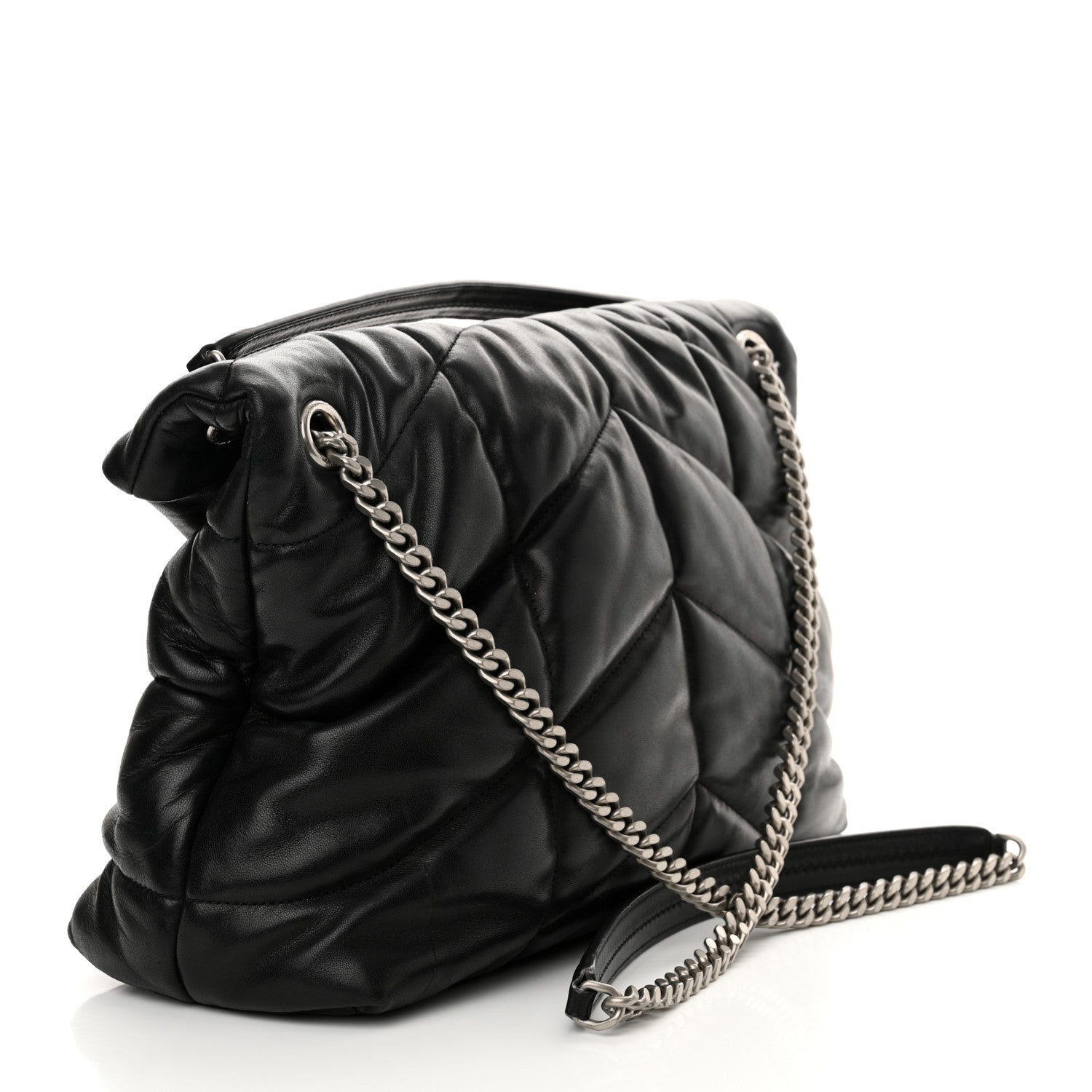 Saint Laurent Lambskin Quilted Medium Loulou Puffer Monogram Chain Satchel Black 3 of 13
