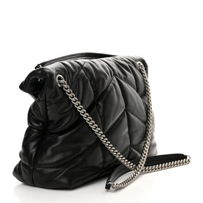 Saint Laurent Lambskin Quilted Medium Loulou Puffer Monogram Chain Satchel Black 3 of 13