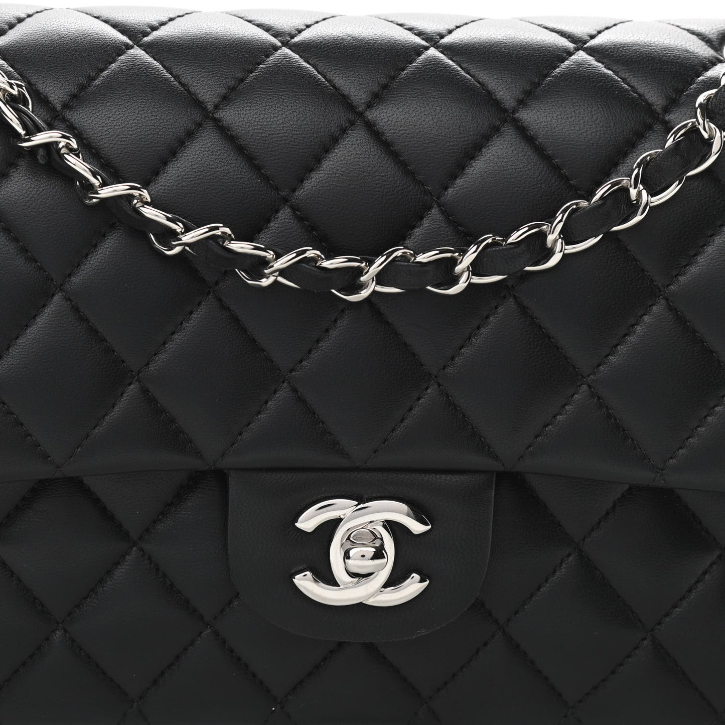 Lambskin Quilted Medium Double Flap Black