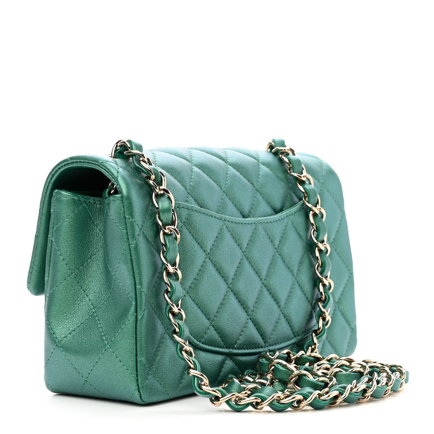 Chanel Iridescent Calfskin Quilted Mini Rectangular Flap Green 3 of 11