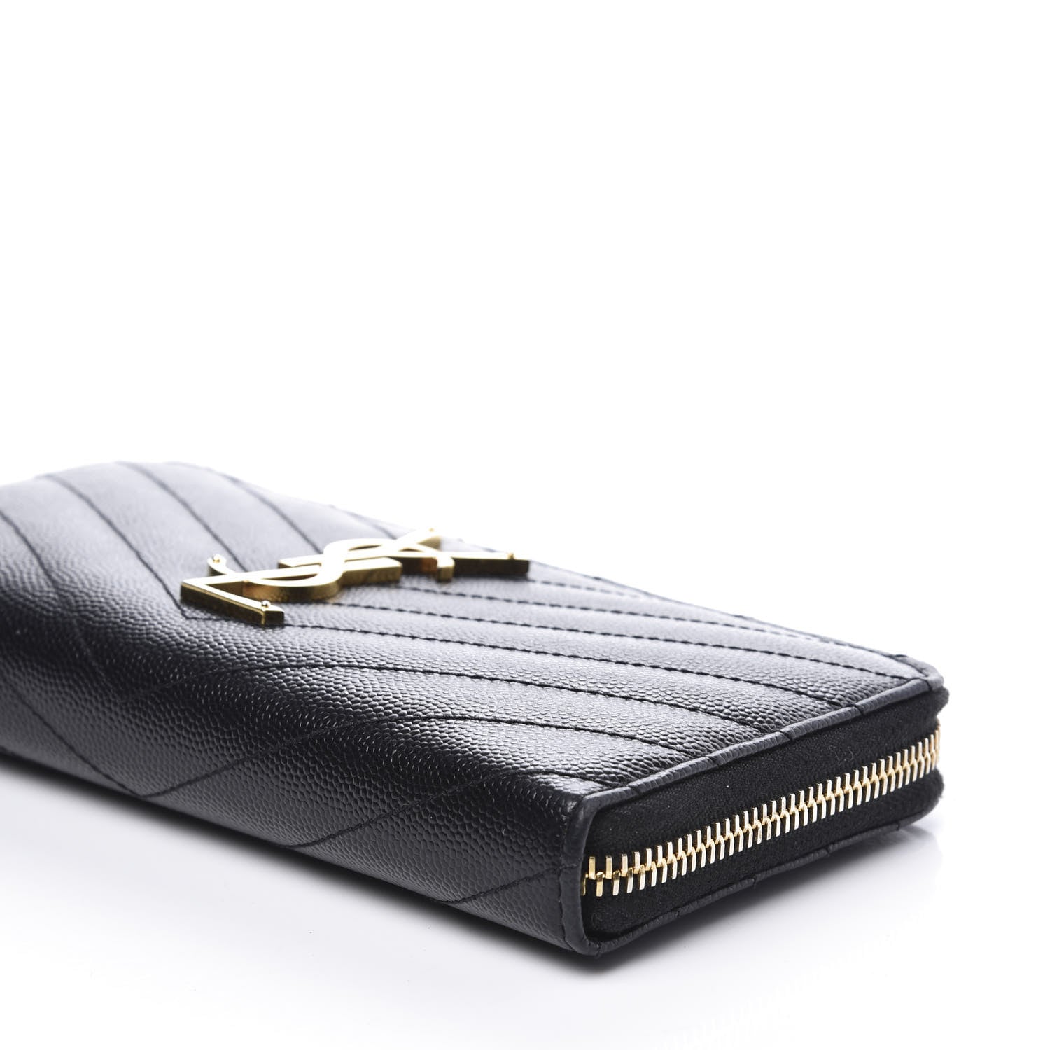 Saint Laurent Grain De Poudre Matelasse Chevron Monogram Zip Around Wallet Black 6 of 9