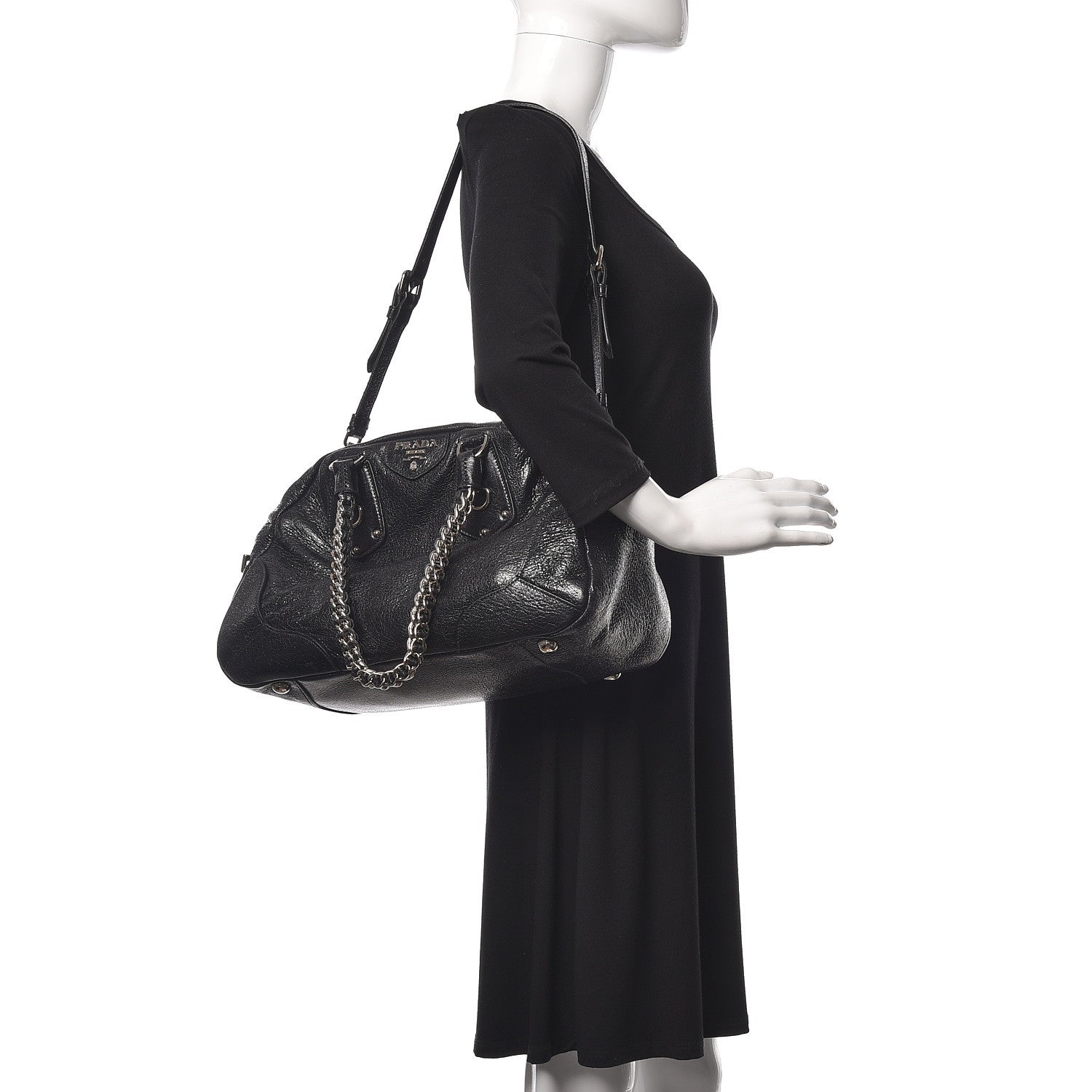 Prada Cervo Lux Chain Shoulder Bag Black 3 of 14