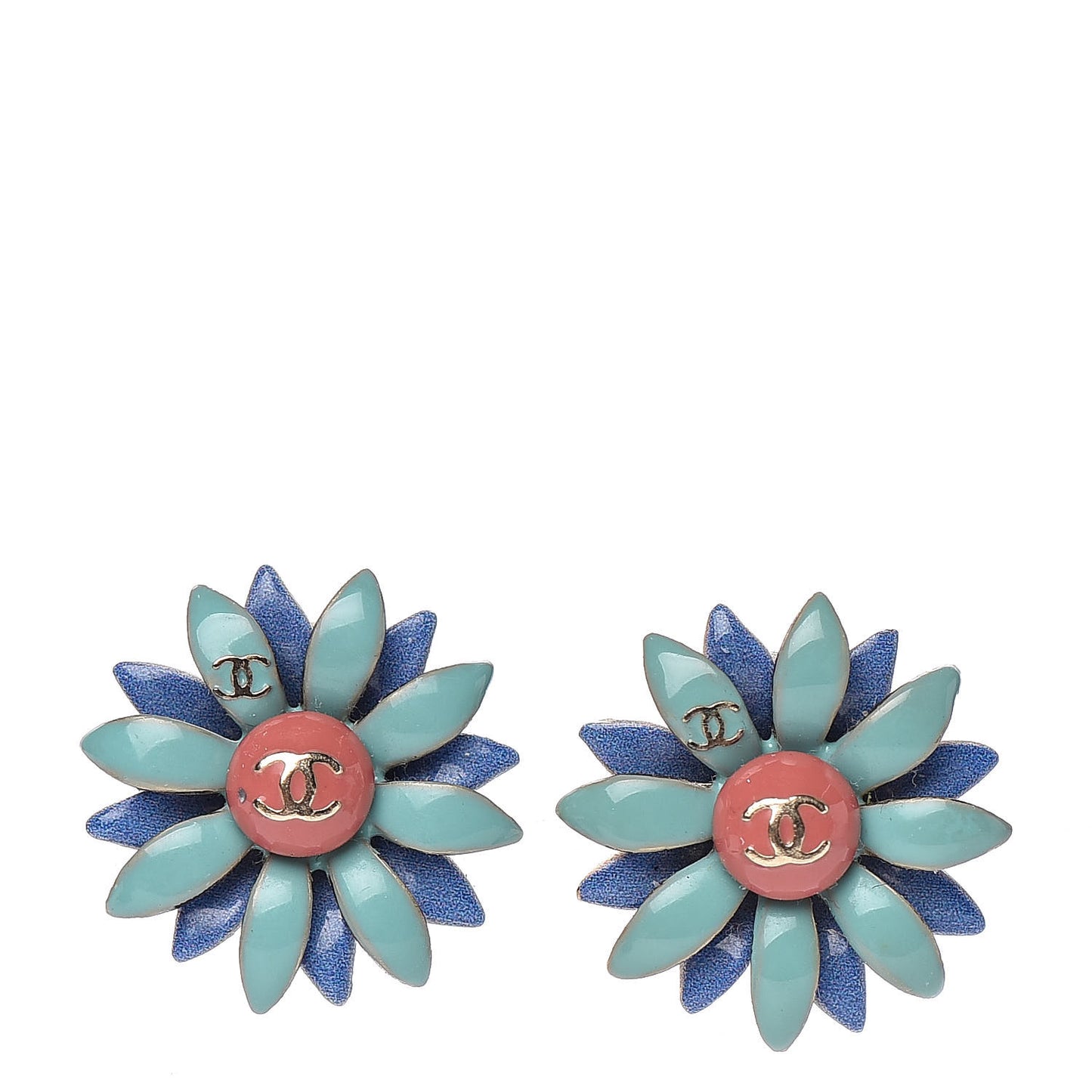 Enamel CC Flower Earrings Green Gold