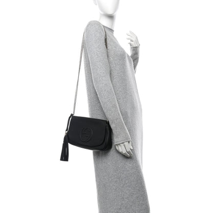 Gucci Pebbled Calfskin Medium Soho Flap Crossbody Black 3 of 10