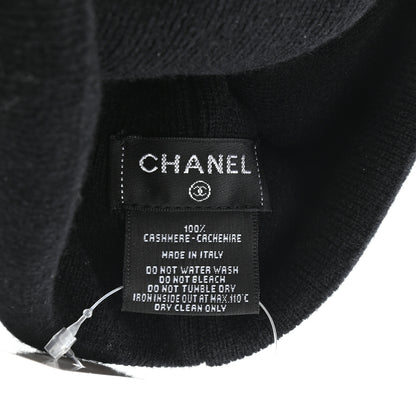 Chanel Cashmere CC Beanie Hat Black Gold 4 of 4