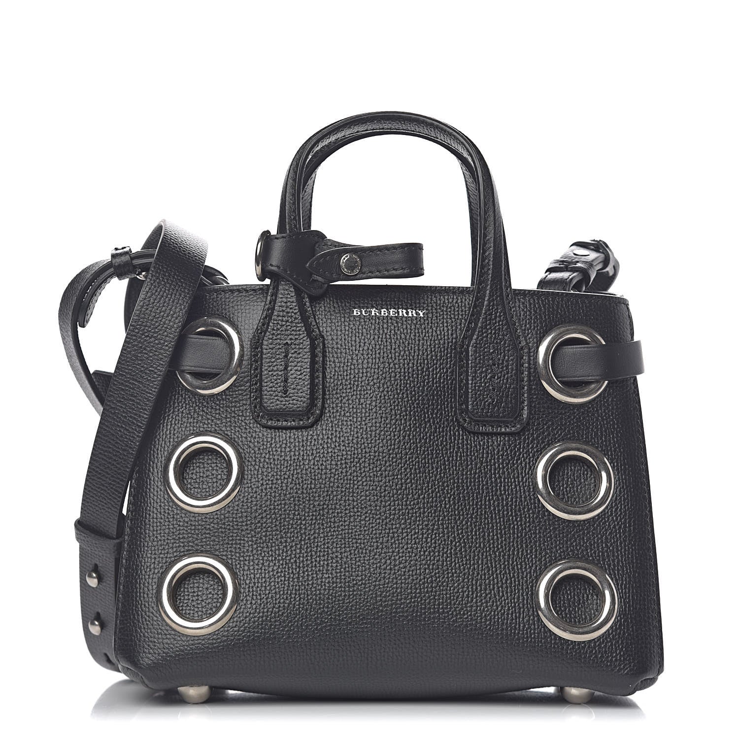 Burberry Grainy Calfskin House Check Grommet Baby Banner Tote Black 1 of 11