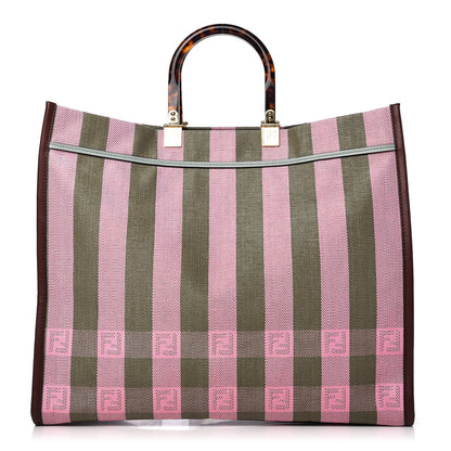 Fendi Raffia Vitello Seta Plexiglass Pequin Gingham Woven Large Fendi Sunshine Shopper Tote Military Rosa 1 of 10
