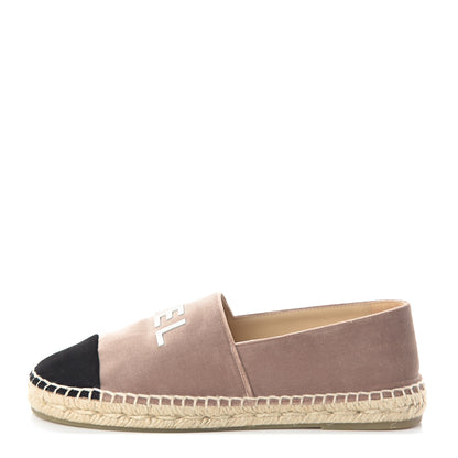 Chanel Velvet Logo Espadrilles 37 Beige Black 1 of 7