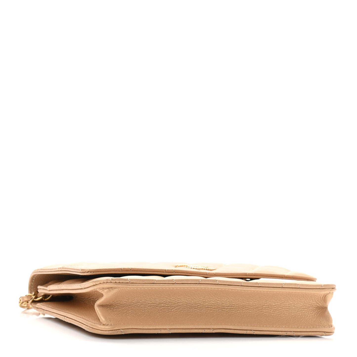 Metallic Calfskin Quilted Wallet On Chain WOC Gold