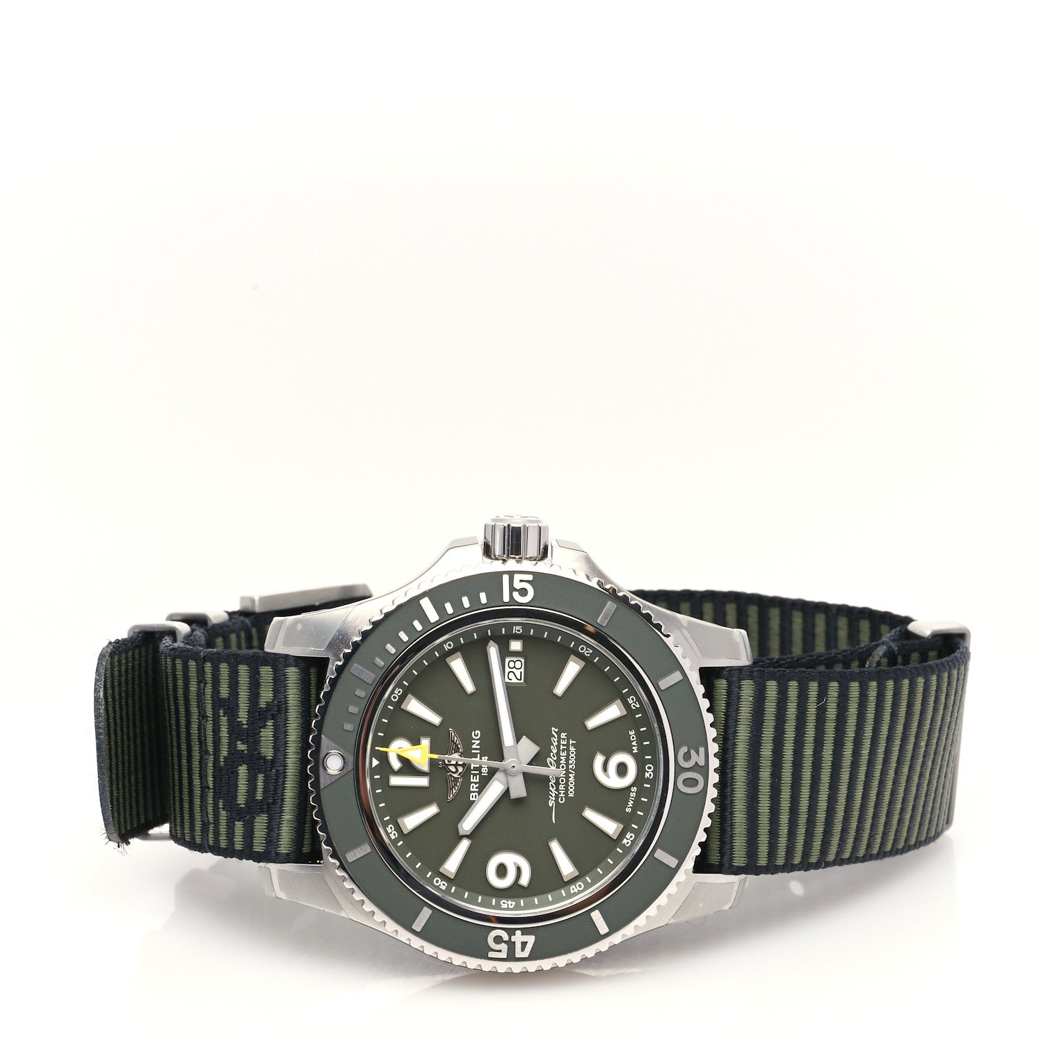 Breitling Stainless Steel Nylon 44mm Super Ocean Chronometer Automatic Watch Green A17367 2 of 5