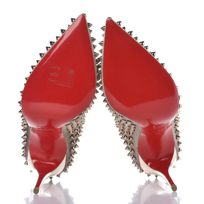 Christian Louboutin Glitter Mini Specchio Follies Spikes 100 Pumps 38 Ivory Colombe Metal 5 of 8