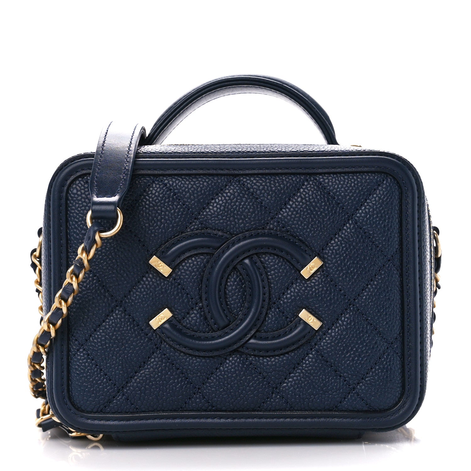 Chanel Caviar Quilted Small CC Filigree Vanity Case Navy 1 of 11