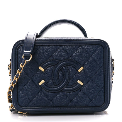 Chanel Caviar Quilted Small CC Filigree Vanity Case Navy 1 of 11