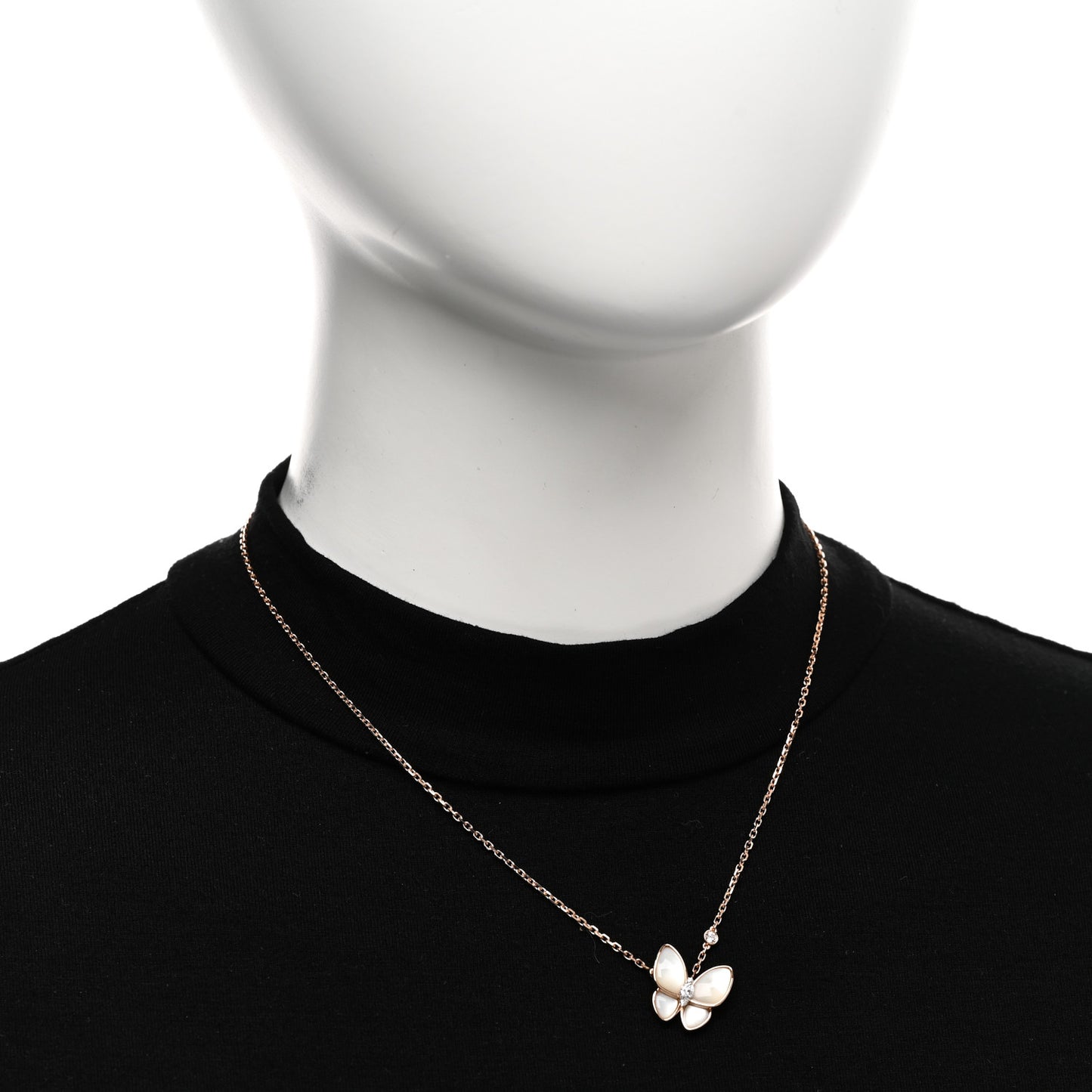 18K Rose Gold Diamond Mother of Pearl Two Butterfly Pendant Necklace