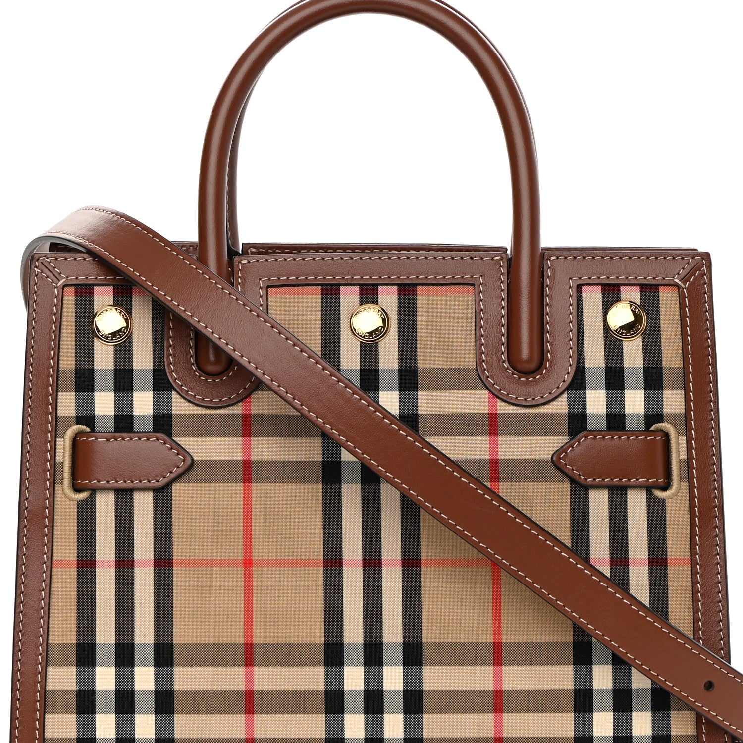 Burberry Calfskin Vintage Check Mini Two Handle Title Bag Archive Beige 8 of 11