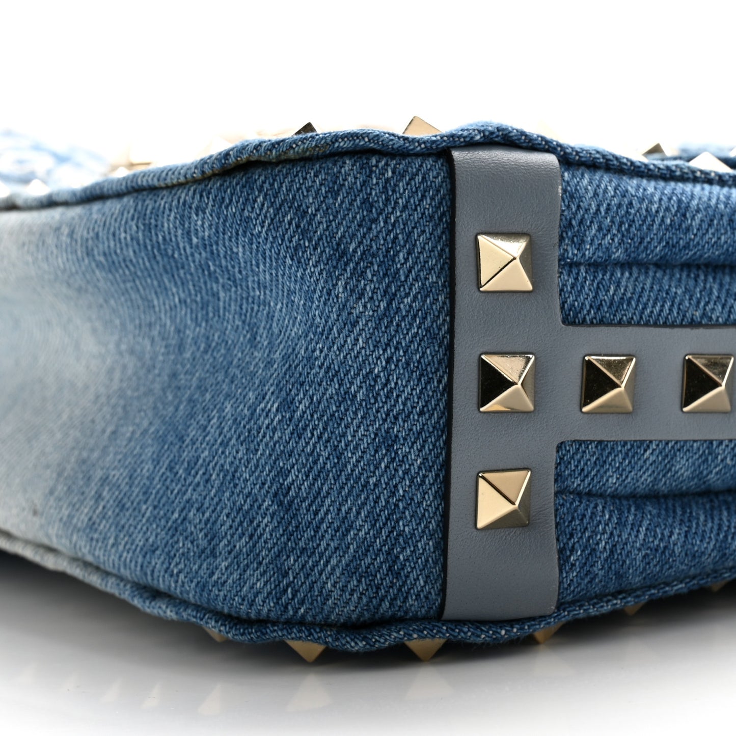 Denim Butterfly Embroidered Rockstud Shoulder Flap Messenger Bag Light Denim