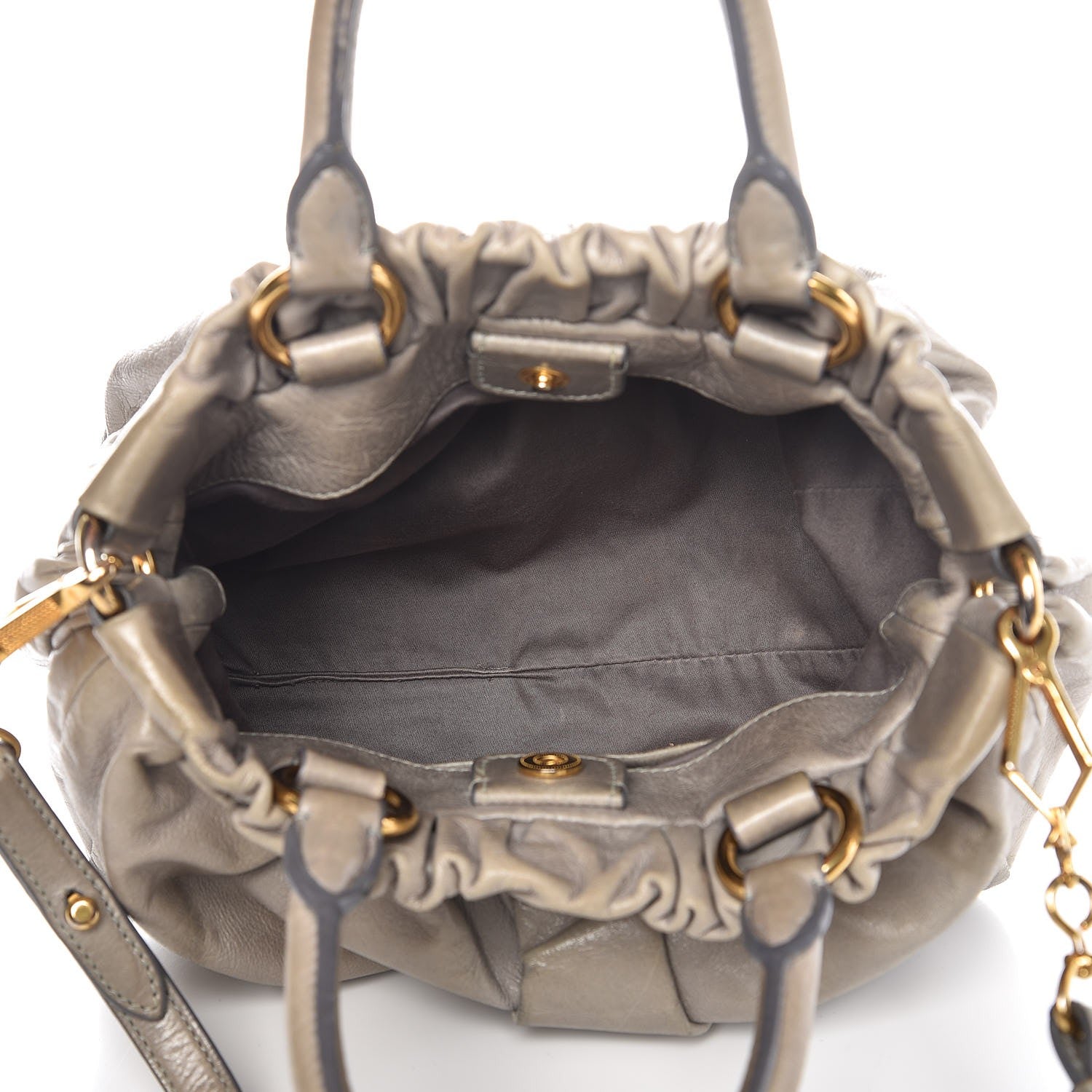 Miu Miu Vitello Lux Small Gathered Tote Agave 5 of 14