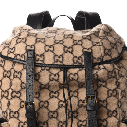 Gucci Covered Wool GG Monogram Large Double Buckle Backpack Beige Ebony Black 13 of 13
