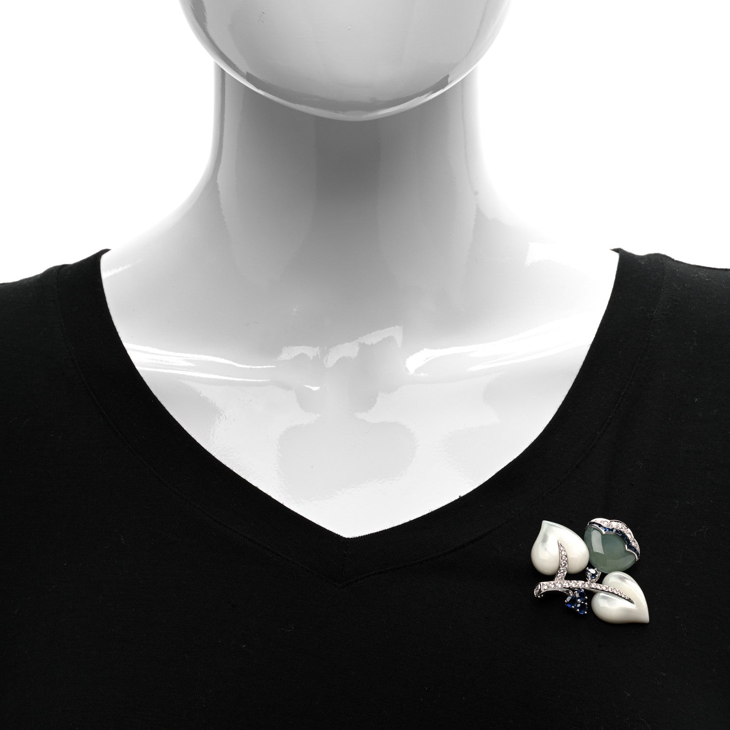 Van Cleef & Arpels 18K White Gold Diamond Mother of Pearl Aquamarine Sapphire Tulip Brooch Pin 2 of 3