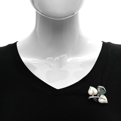 Van Cleef & Arpels 18K White Gold Diamond Mother of Pearl Aquamarine Sapphire Tulip Brooch Pin 2 of 3