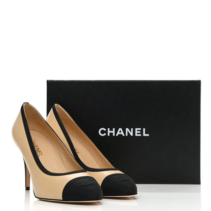 Chanel Lambskin Grosgrain Cap Toe CC Pumps 41 Beige Black 9 of 9