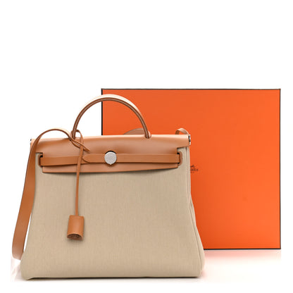 Hermes Military Toile Vache Hunter Herbag Zip Retourne 31 PM Beton Naturel 12 of 12