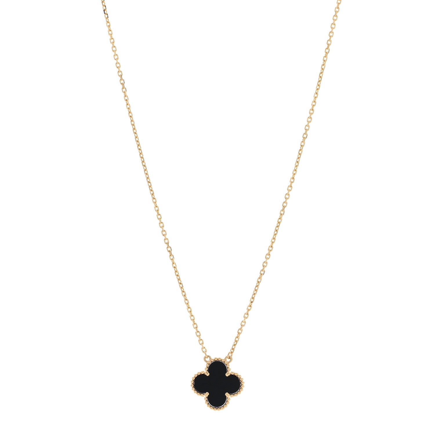Van Cleef & Arpels 18K Yellow Gold Black Onyx Vintage Alhambra Pendant Necklace 1 of 5