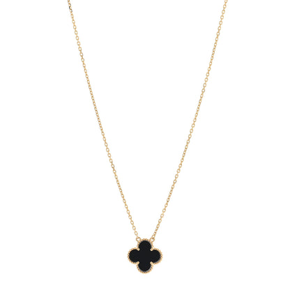 Van Cleef & Arpels 18K Yellow Gold Black Onyx Vintage Alhambra Pendant Necklace 1 of 5
