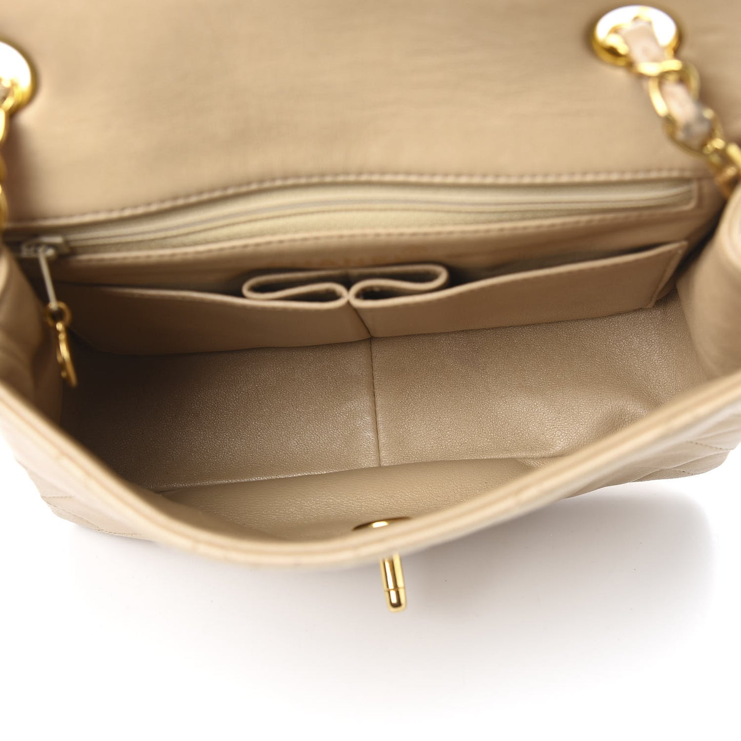 Lambskin Quilted Mini Square Flap Beige