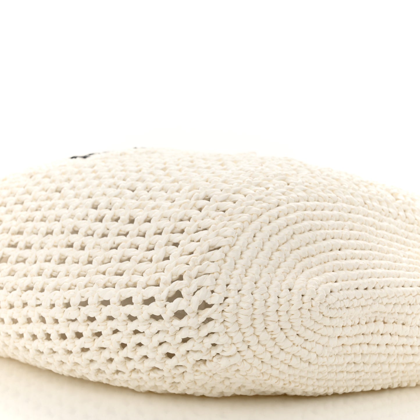 Yarn Raffia Effect Crochet Logo Embroidered Shopping Tote Bag White