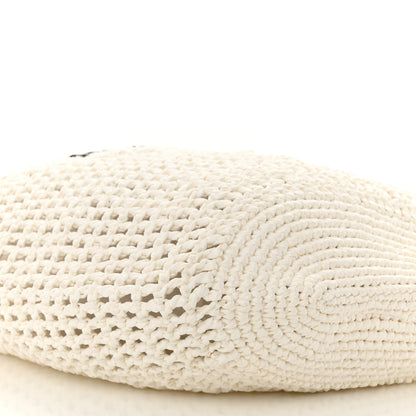 Prada Yarn Raffia Effect Crochet Logo Embroidered Shopping Tote Bag White 9 of 10
