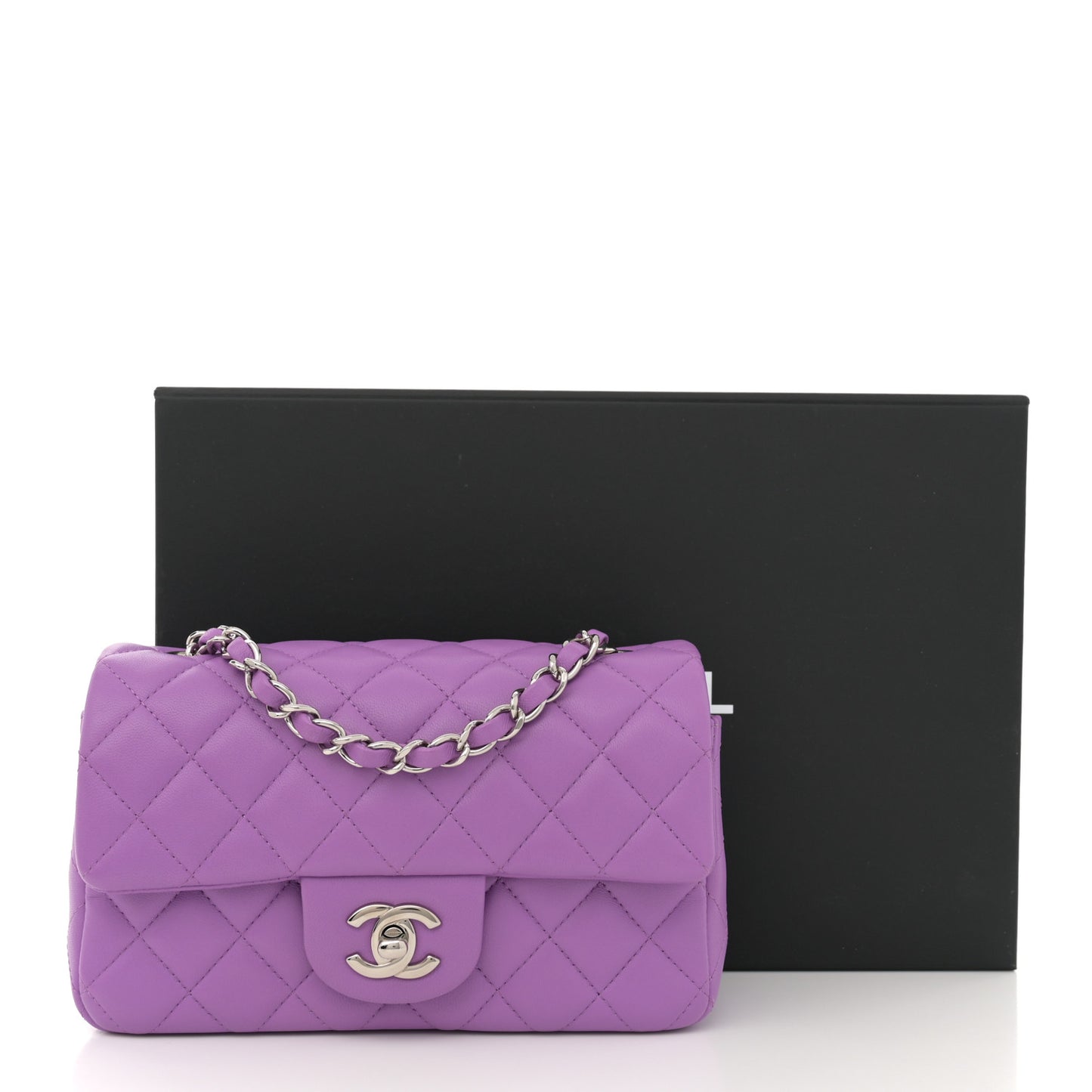 Lambskin Quilted Mini Rectangular Flap Purple