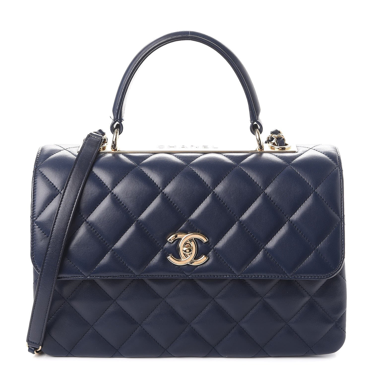 Chanel Lambskin Quilted Medium Trendy CC Flap Dual Handle Bag Navy Blue 1 of 8