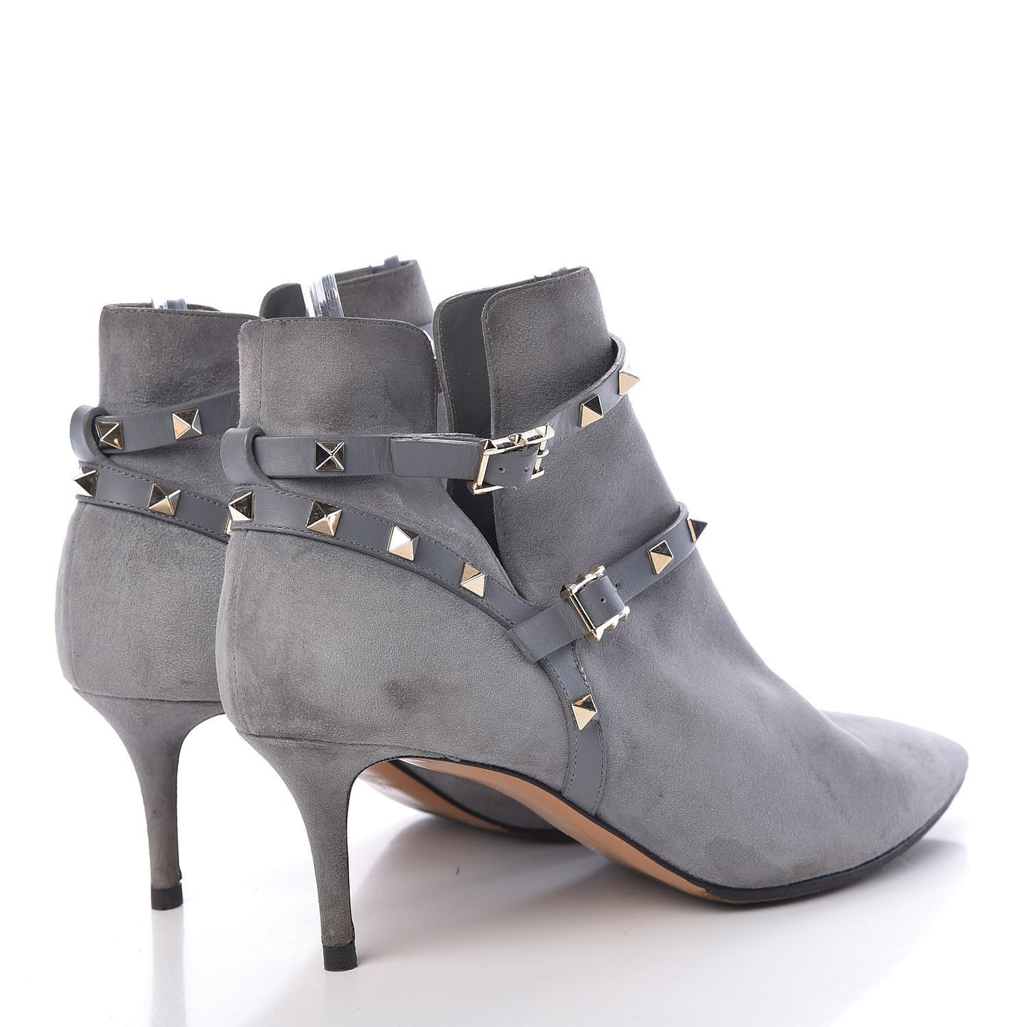 Suede Rockstud Double Buckle 65mm Ankle Boots 41 Light Stone