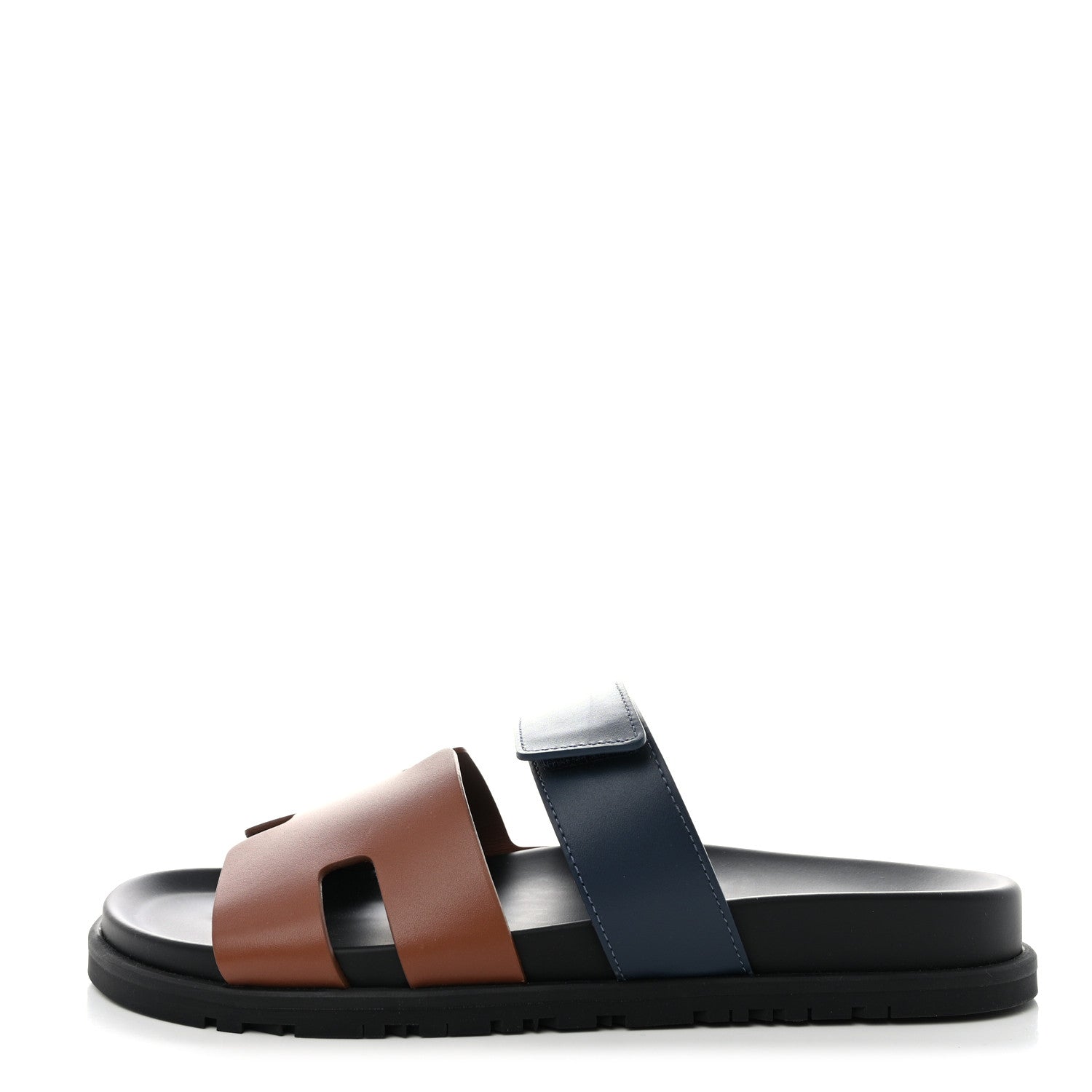 Hermes Calfskin Mens Chypre Sandals 40 Gold Bleu Celeste 1 of 9