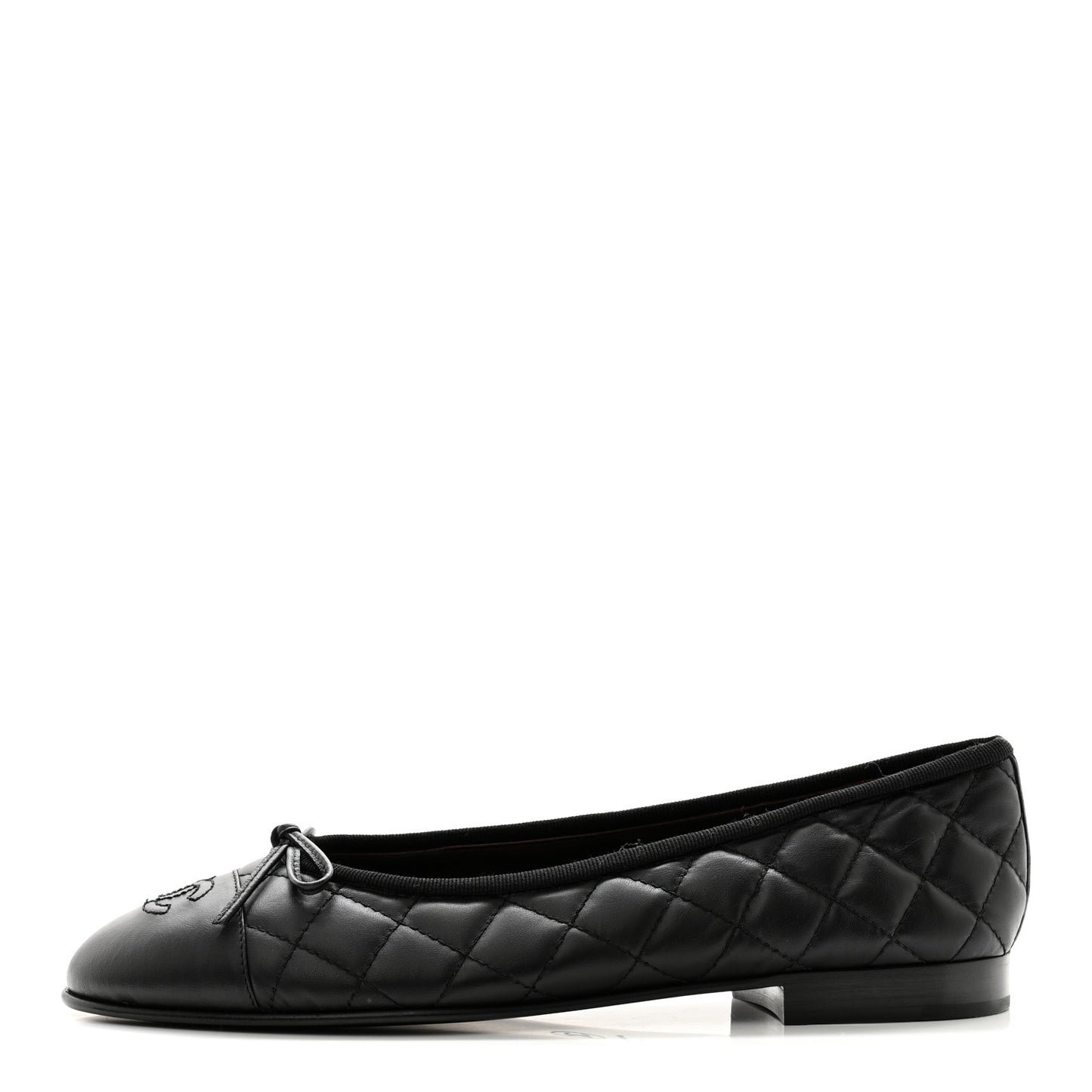 Aged Calfskin Quilted CC Cap Toe Ballerina Flats 38.5 Black
