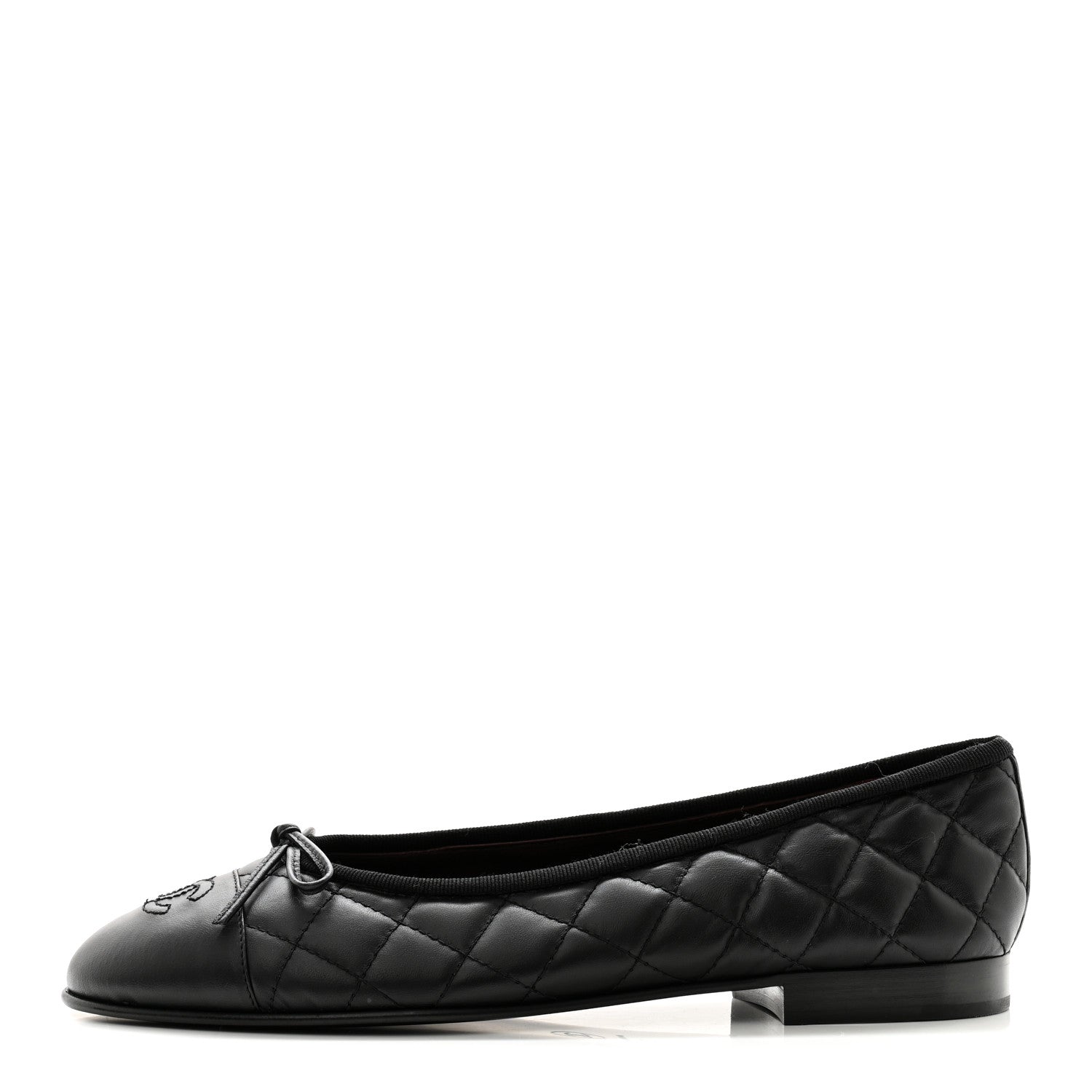 Chanel Aged Calfskin Quilted CC Cap Toe Ballerina Flats 38.5 Black 1 of 9