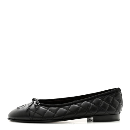 Chanel Aged Calfskin Quilted CC Cap Toe Ballerina Flats 38.5 Black 1 of 9