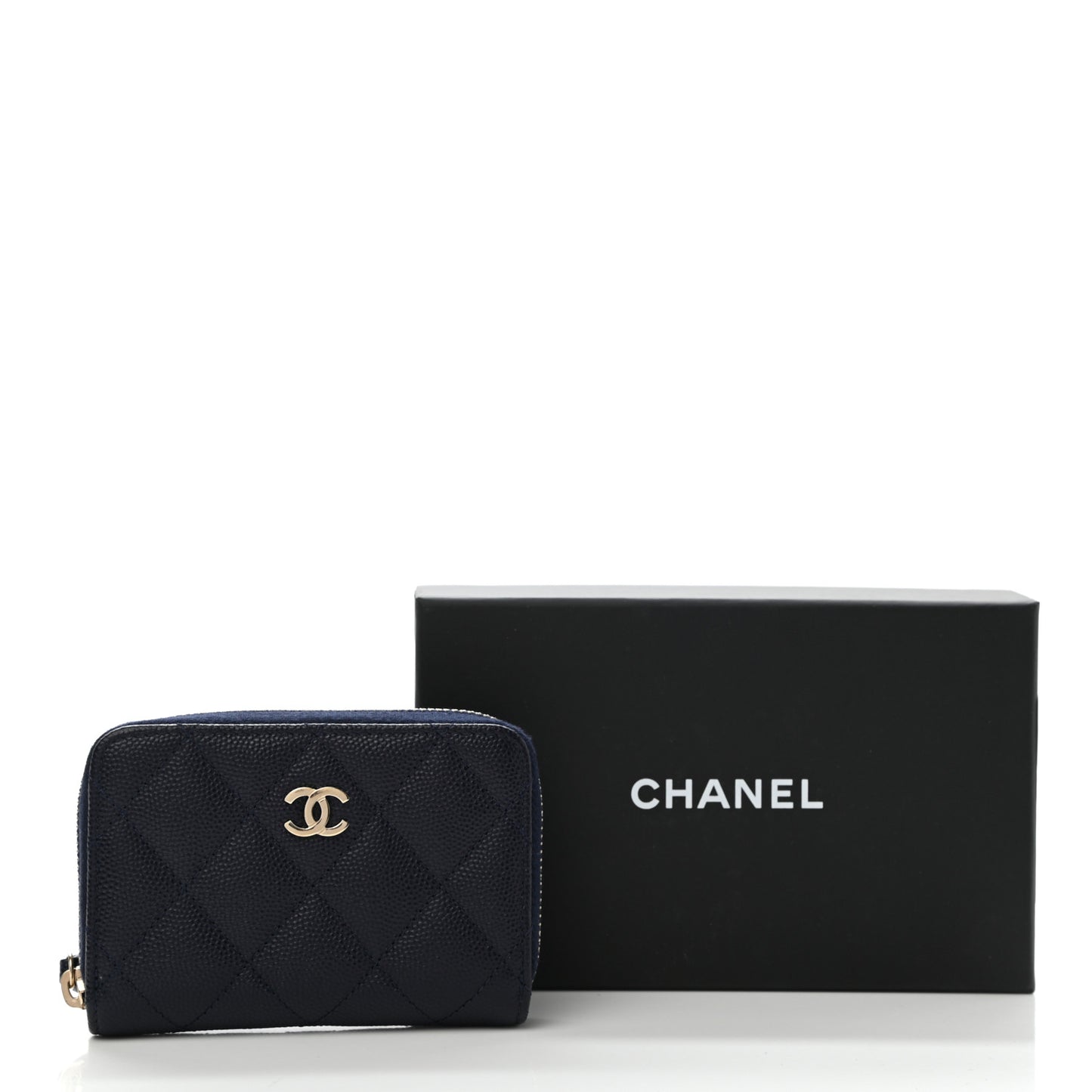 Metallic Caviar Quilted Zip Coin Purse Dark Blue