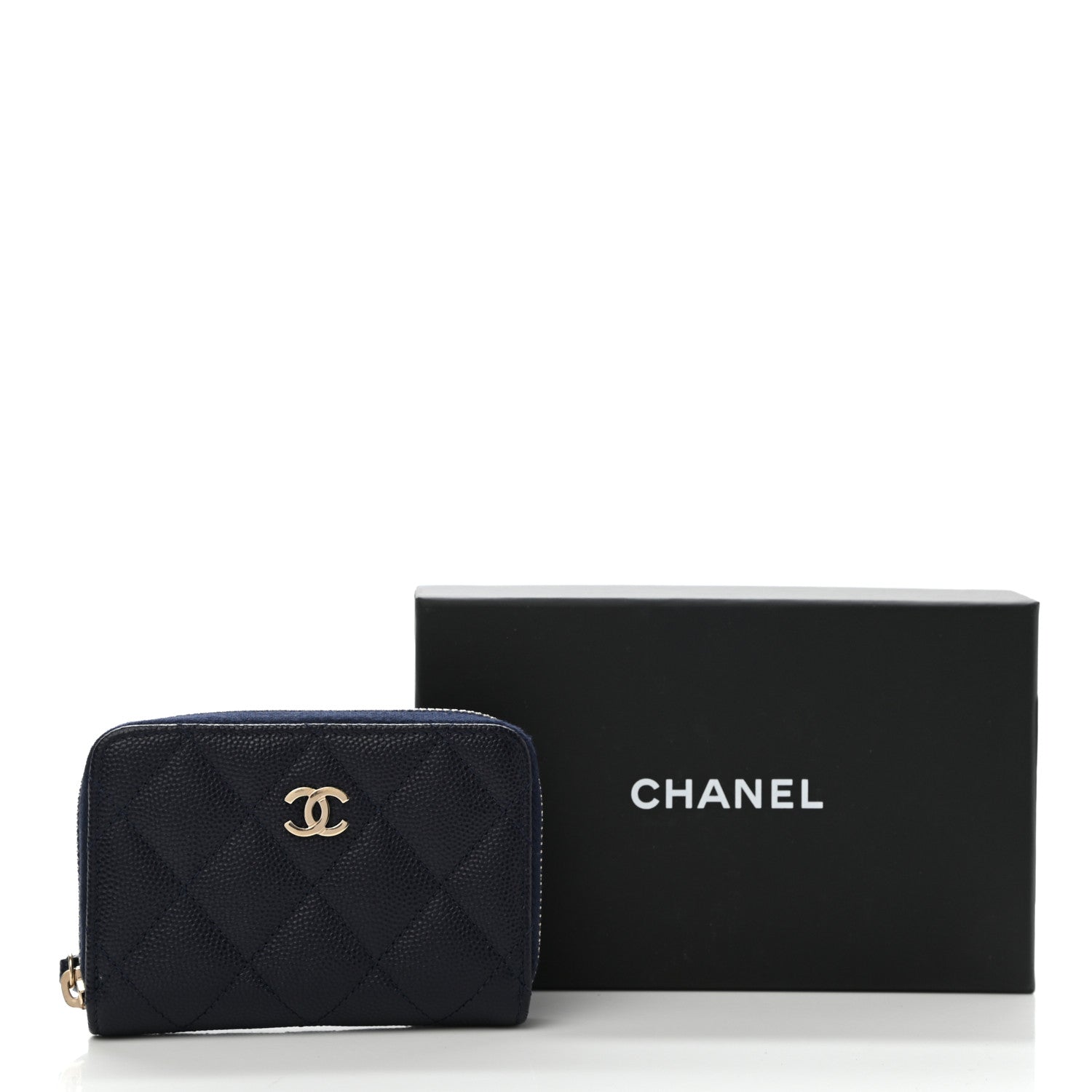 Chanel Metallic Caviar Quilted Zip Coin Purse Dark Blue 8 of 8