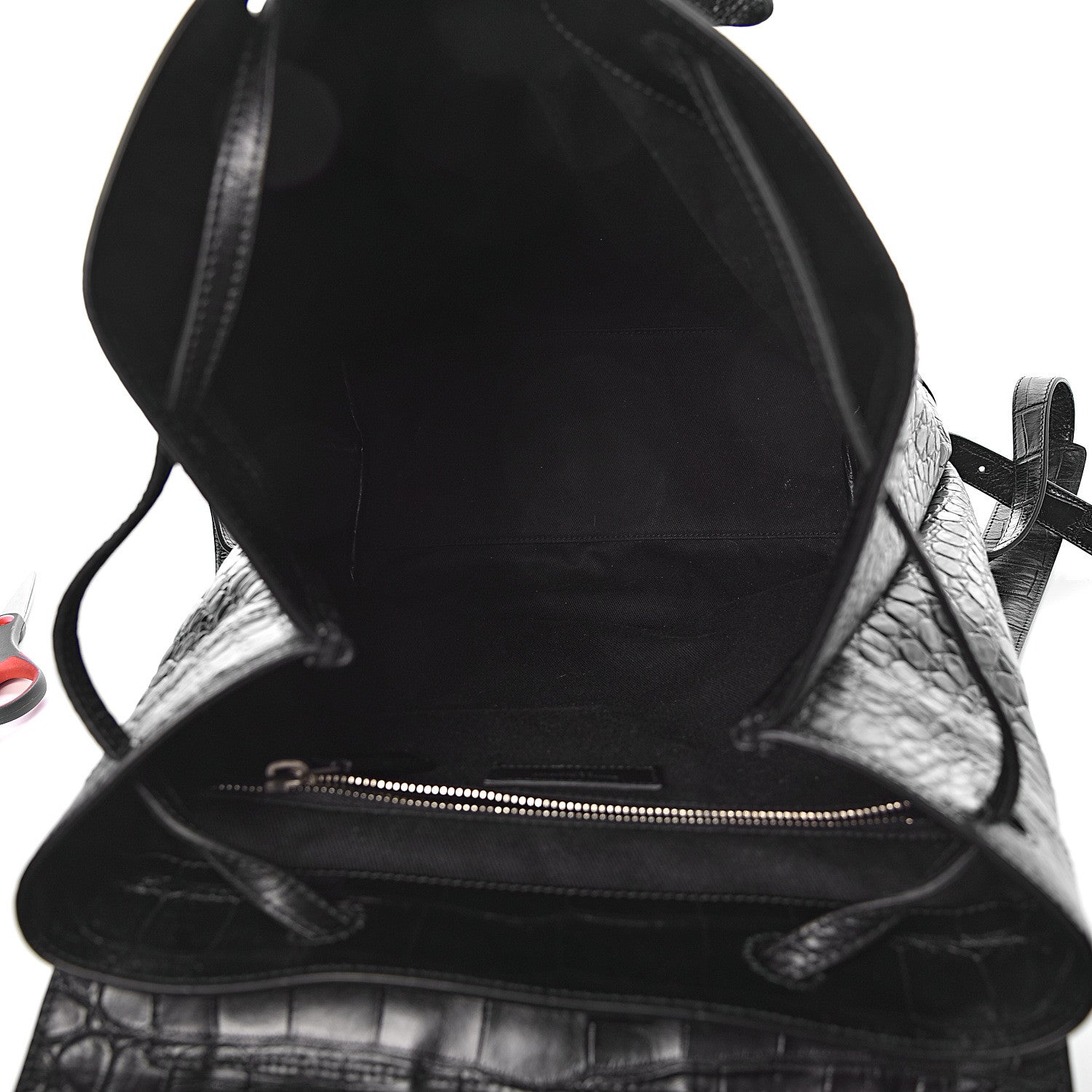 Saint Laurent Calfskin Crocodile Embossed Sac De Jour Backpack Black 5 of 11