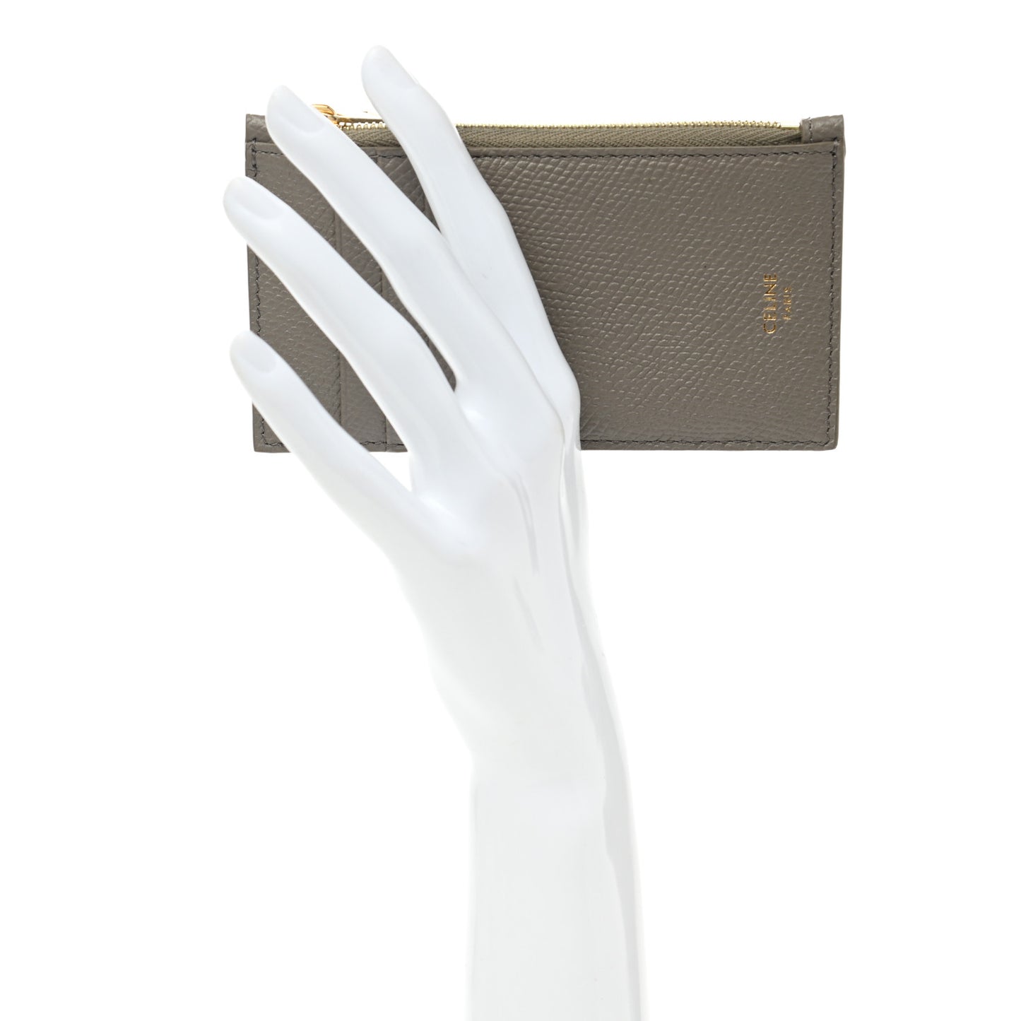 Grained Calfskin Zipped Card Holder Pebble