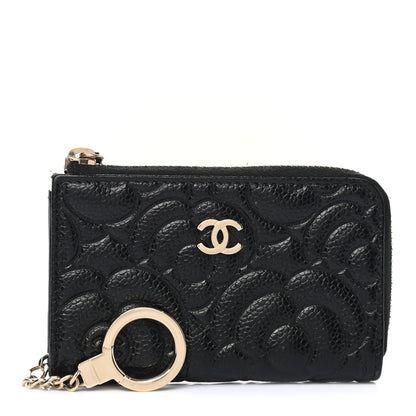 Chanel Caviar Camellia Embossed Key Holder Case Black 1 of 7